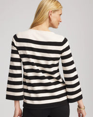 Chico's Striped V-Day Pullover ENGLISH CREAM