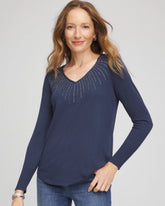 Chico's Ella Embellished V-Neck Sweater INDIGO SKY