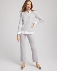 Chico's Classic Built-In Shirt Knit Sweater CLASSIC GRAY