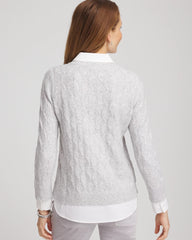 Chico's Classic Built-In Shirt Knit Sweater CLASSIC GRAY