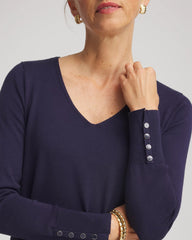 Chico's Ella V-Neck Pullover Sweater PASSPORT BLUE