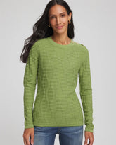 Chico's Button Shoulder Crewneck Pullover GREEN FIG