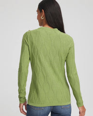 Chico's Button Shoulder Crewneck Pullover GREEN FIG
