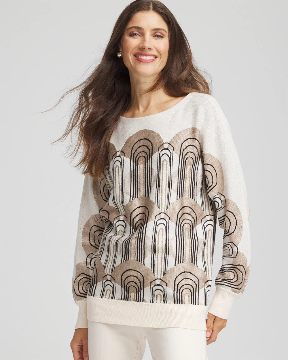 Chico's Art Deco Dolman Pullover Sweater ENGLISH CREAM
