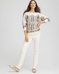 Chico's Art Deco Dolman Pullover Sweater ENGLISH CREAM