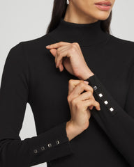 Chico's Ella Button Cuff Turtleneck Sweater BLACK