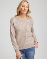 Chico's Floral Sequined Pullover SMOKEY TAUPE