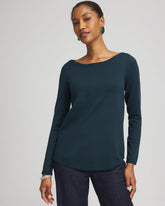 Chico's Ella Boatneck Sweater TEAL SHADOW