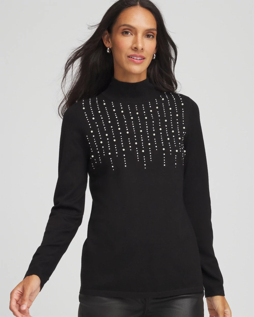 Chico's Ella Embellished Mockneck Sweater BLACK