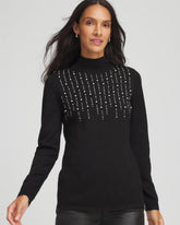 Chico's Ella Embellished Mockneck Sweater BLACK
