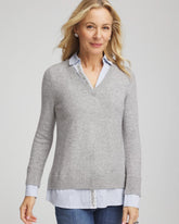 Chico's Sequin Built-In Shirt Knit Sweater GRAY