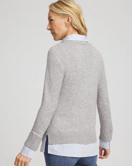 Chico's Sequin Built-In Shirt Knit Sweater GRAY