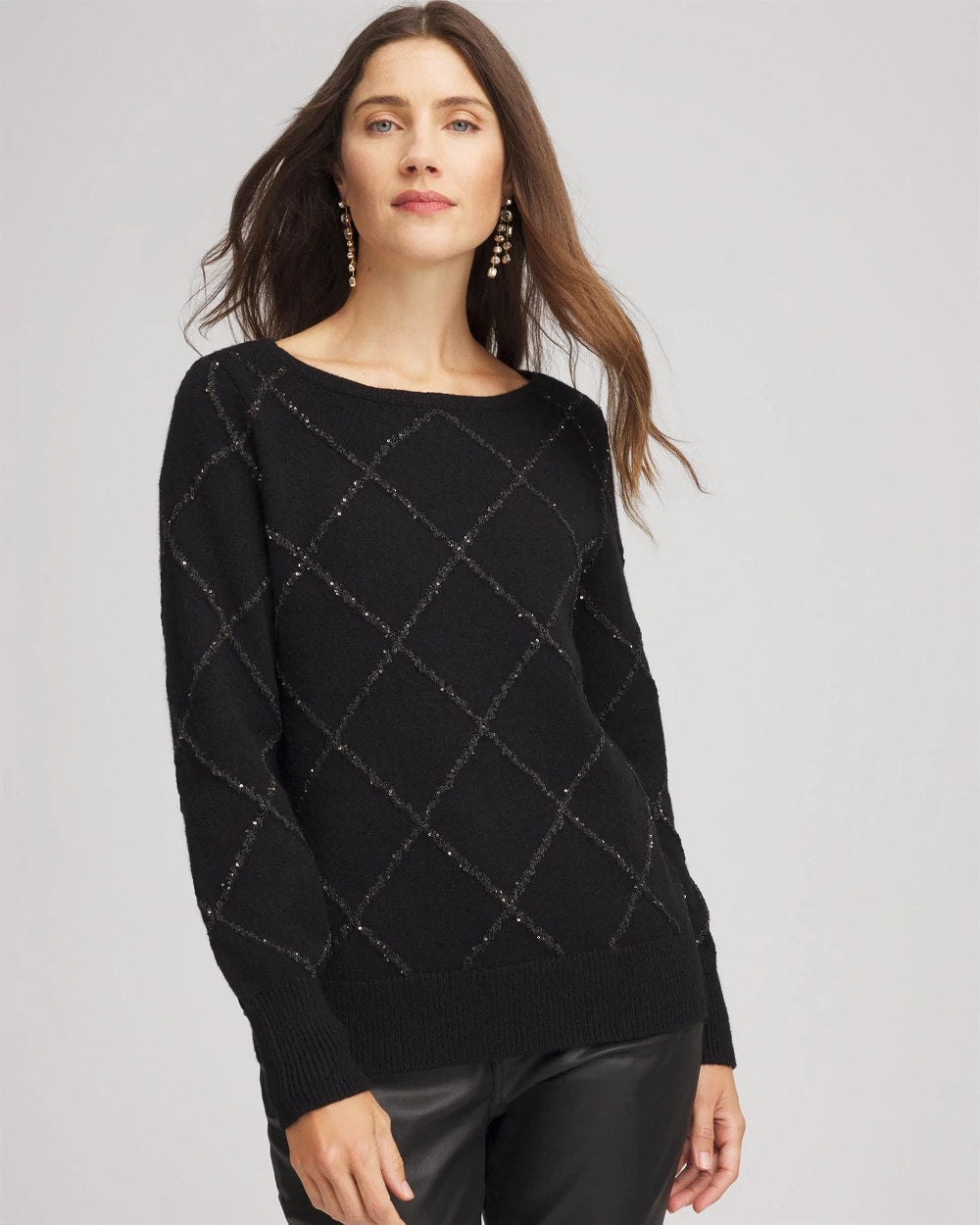 Chico's Sparkling Diamonds Pullover Sweater BLACK