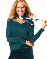 Chico's Ella V-Neck Pullover Sweater TEAL SHADOW