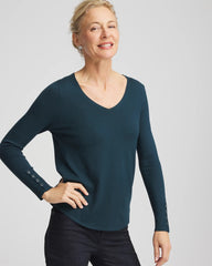 Chico's Ella V-Neck Pullover Sweater TEAL SHADOW