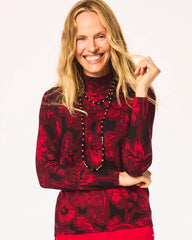 Chico's Ella Printed Mockneck Sweater CARMINE RED