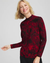 Chico's Ella Printed Mockneck Sweater CARMINE RED