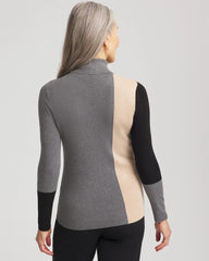 Chico's Ella Colorblock Intarsia Turtleneck Sweater BLACK