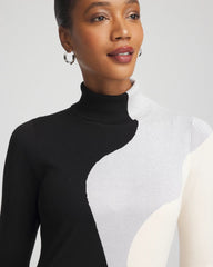 Chico's Ella Turtleneck Intarsia Sweater BLACK