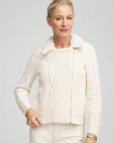 Chico's Fur Trim Moto Cardigan ENGLISH CREAM