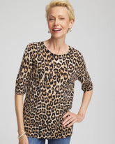 Chico's Cashmere Animal Elbow-Sleeve Pullover CAMEL
