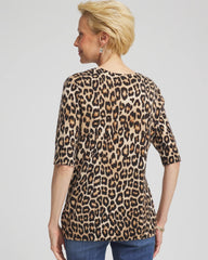 Chico's Cashmere Animal Elbow-Sleeve Pullover CAMEL