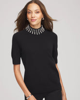 Chico's Cashmere Pearl Mockneck Sweater BLACK