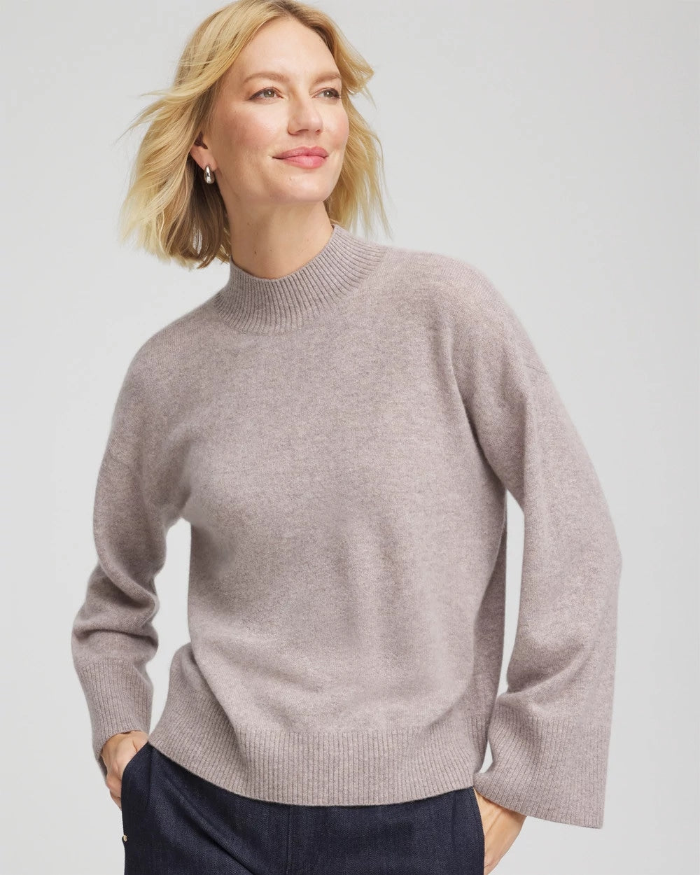 Chico's Cashmere Mockneck Sweater TAUPE HEATHER