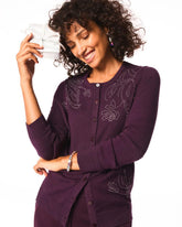Chico's Embellished Crewneck Cardigan NIGHT BLOOM