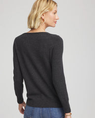 Chico's Relaxed V-Neck Cashmere Sweater DARK GREY