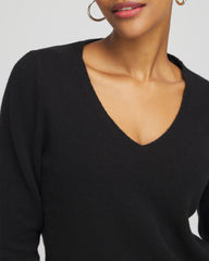 Chico's Relaxed V-Neck Cashmere Sweater BLACK