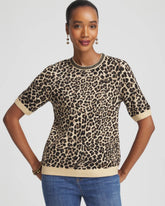 Chico's Embellished Crewneck Animal-Print Sweater FAUX CAMEL HEATHER