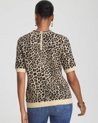 Chico's Embellished Crewneck Animal-Print Sweater FAUX CAMEL HEATHER