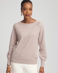 Chico's Embroidered Pull-Over Boatneck Sweater ROCKY MOUNTAIN