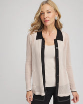 Chico's Pointelle Polo Cardigan SMOKEY TAUPE