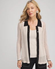 Chico's Pointelle Polo Cardigan SMOKEY TAUPE