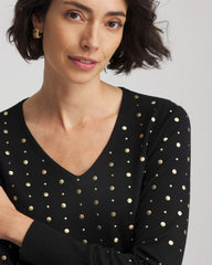 Chico's Ella Embellished Pullover Sweater BLACK