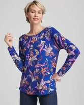 Chico's Ella Boatneck Printed Pullover Sweater COBALT STONE