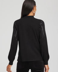 Chico's Embellished Mockneck Sweater BLACK