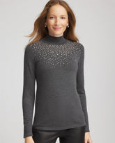 Chico's Ella Rhinestone Mockneck Sweater GRAPHITE GRAY