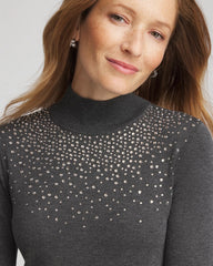 Chico's Ella Rhinestone Mockneck Sweater GRAPHITE GRAY