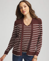 Chico's Ella Striped Long-Sleeve Cardigan CACAO