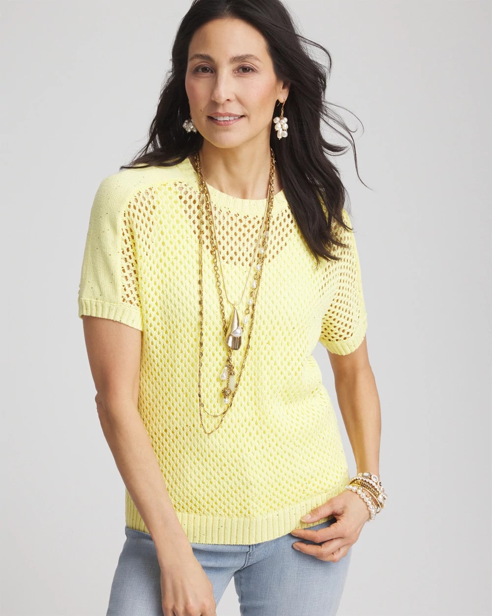 Chico's Dolman Sleeved Sweater Tee BRIGHT YELLOW