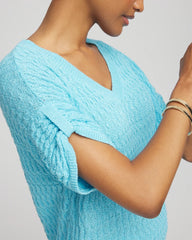 Chico's Sequin V-Neck Pullover Sweater PARADISO BLUE