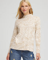 Chico's Ella Jacquard Mockneck Sweater ENGLISH CREAM