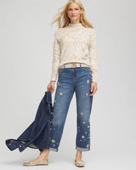 Chico's Ella Jacquard Mockneck Sweater ENGLISH CREAM