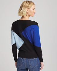 Chico's Ella Dolman Intarsia Pullover Sweater BLACK