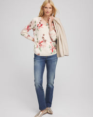 Chico's Ella Flowers & Cream Pullover Sweater ENGLISH CREAM