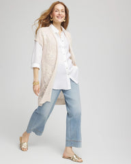 Chico's Pointelle Open-Front Cardigan GLISTENING SAND