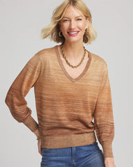 Chico's Ombre Metallic Pullover Sweater CARAMEL APPLE